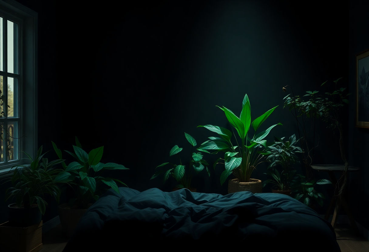Plants in a dark bedroom
