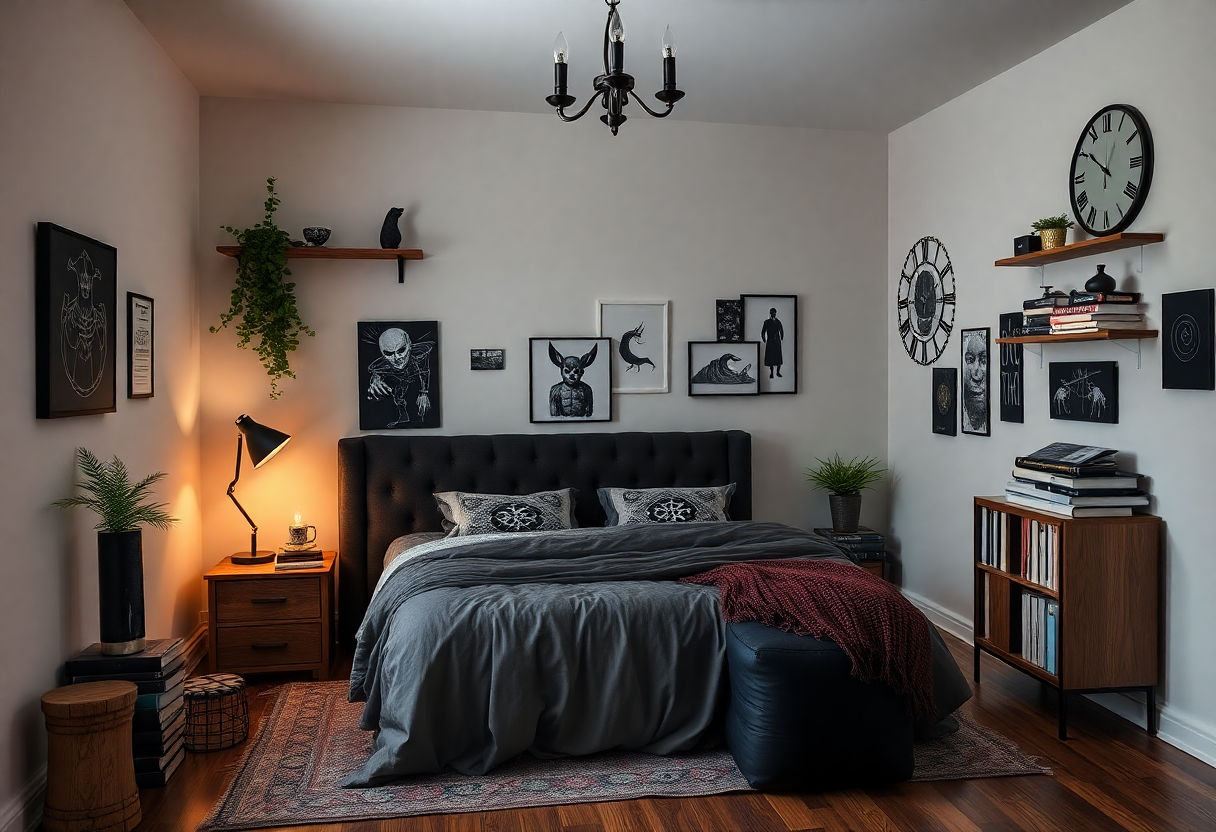 Decor items suitable for a Dark Academia room.