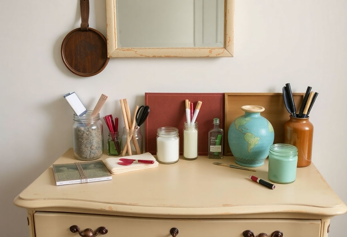 Personal items on a vintage dresser