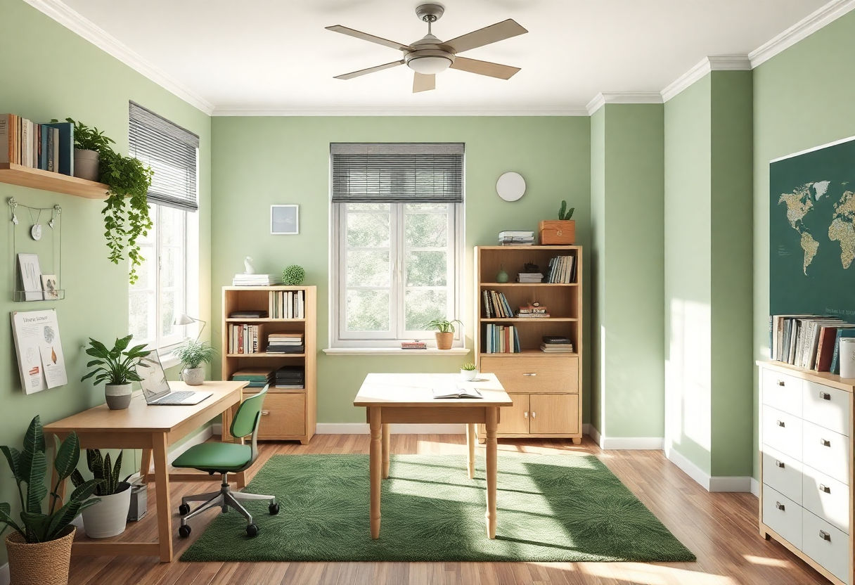 Study room with green color theme