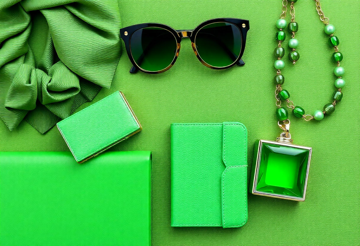 Fashion accessories in different shades of green