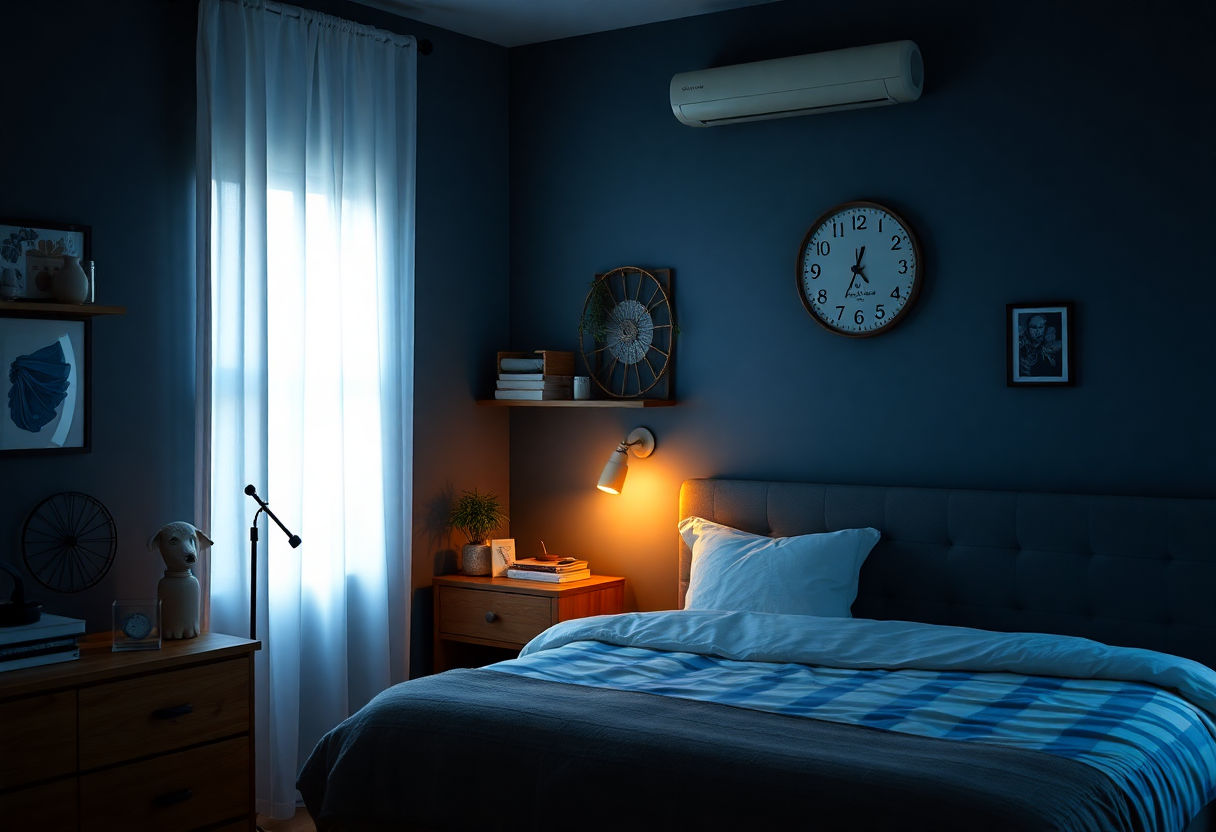 Warm lighting and accessories in a dark academia bedroom