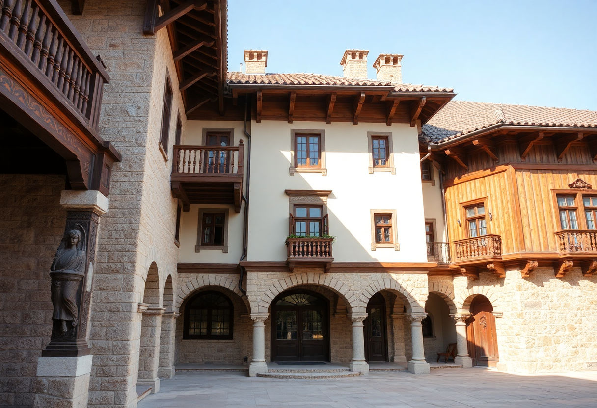 Wood and stone accents in Light Academia architecture