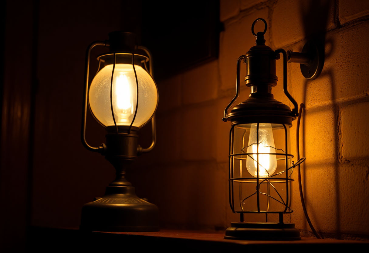 A vintage lamp casting warm light