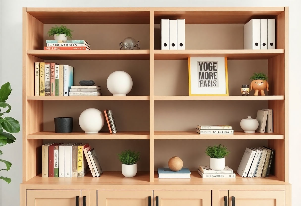 A tidy bookshelf with organized decor