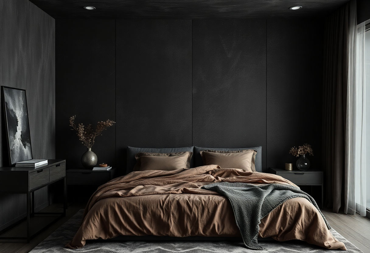 Textiles and materials with rich textures for dark bedrooms