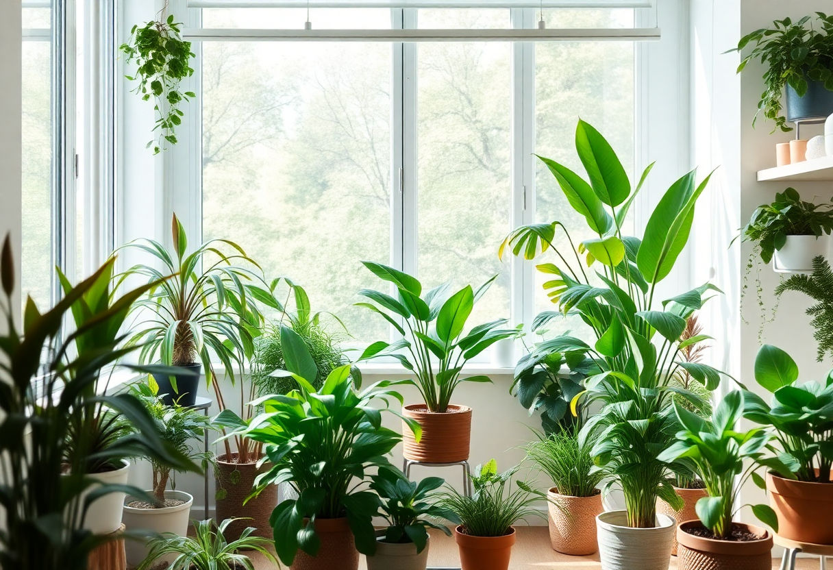Indoor plants in a light academia room
