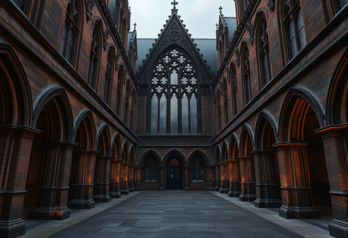 Gothic architectural features seen in Dark Academia settings
