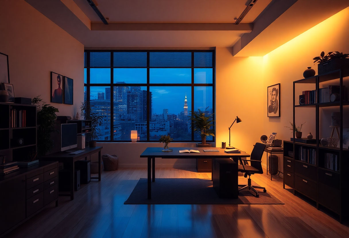 A study space with ambient lighting
