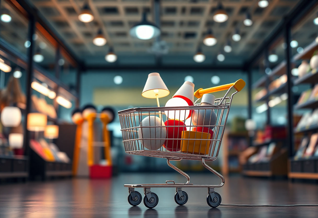 An online shopping cart with lamps