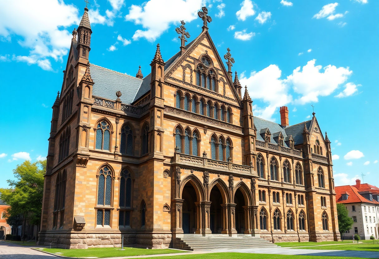 Ancient university building with gothic architecture.