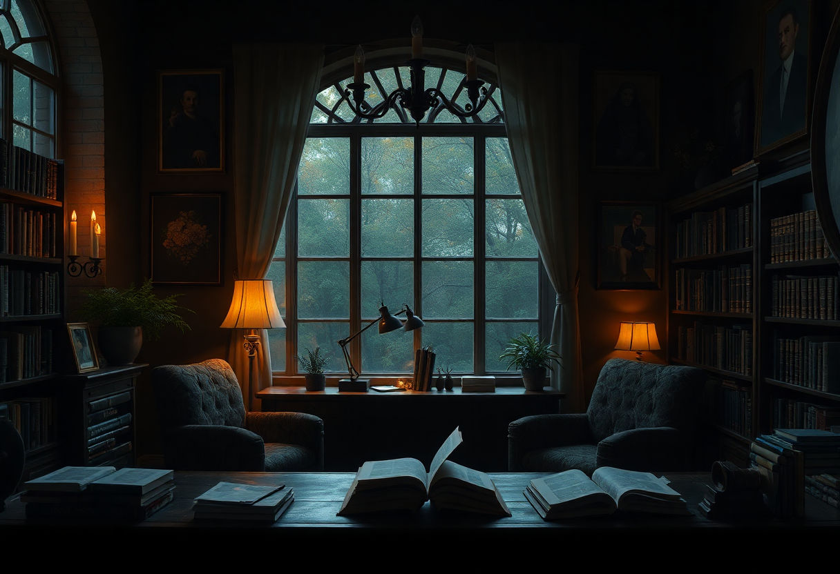 Literature and art in dark academia decor