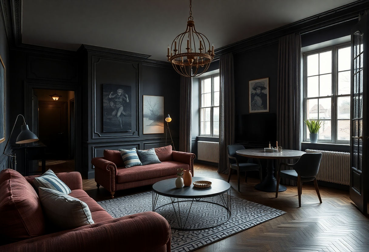 Gallery of beautifully decorated dark apartments.