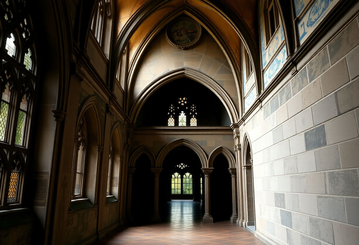Old university hallway with gothic architecture