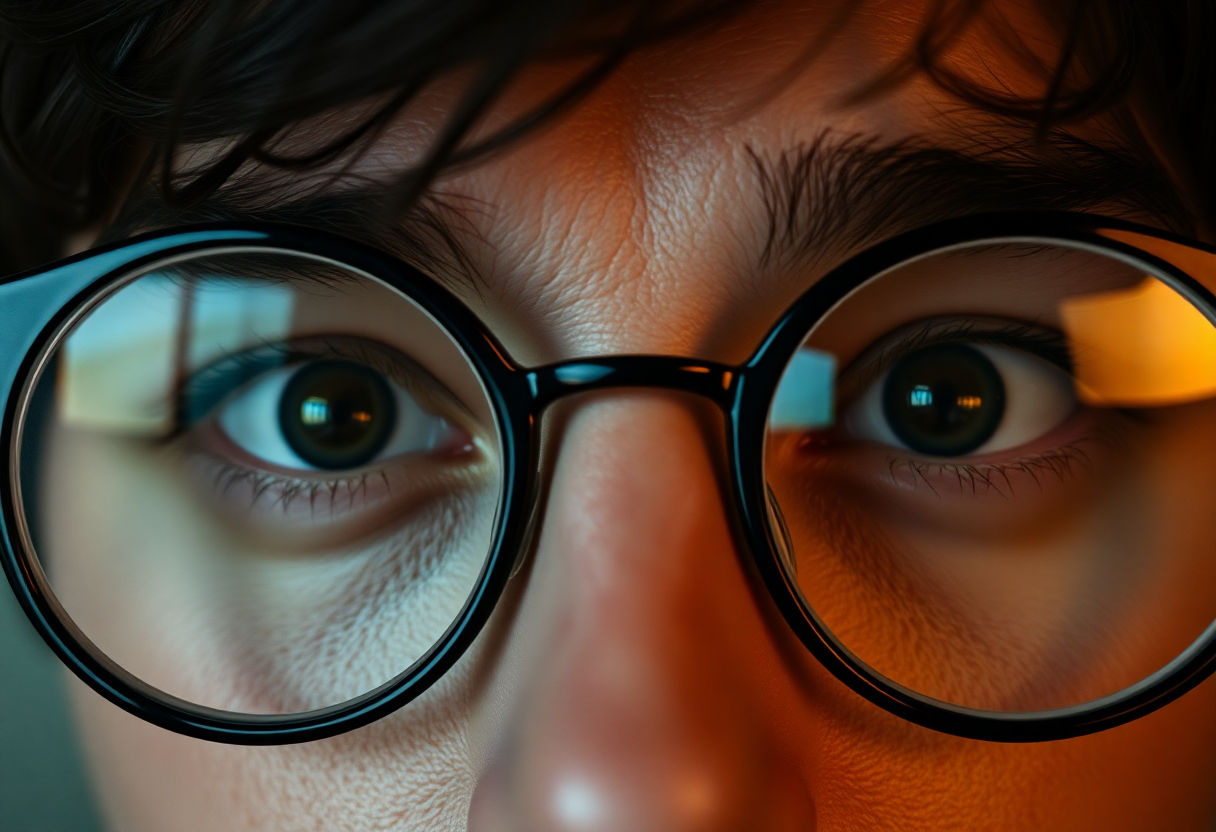 Close-up of distinct features of dark academia glasses