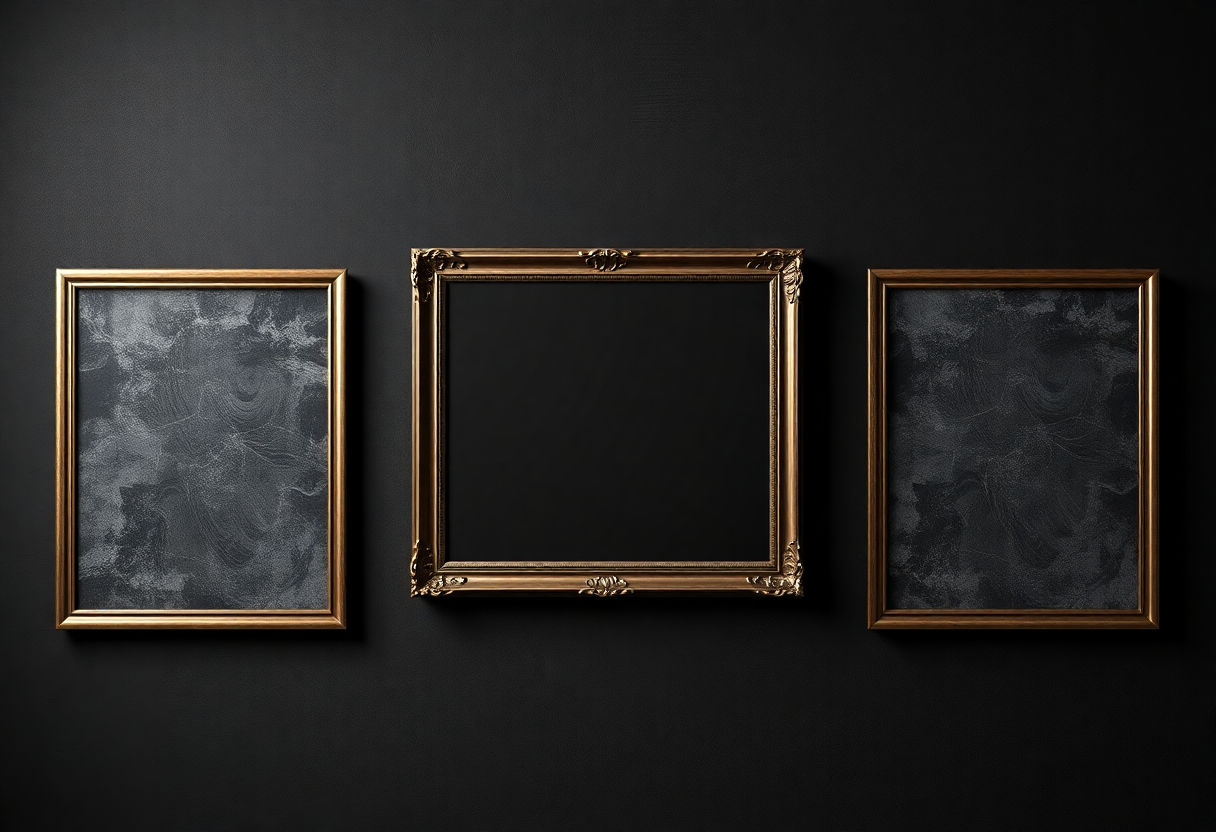 Textures and frames in dark academia gallery wall