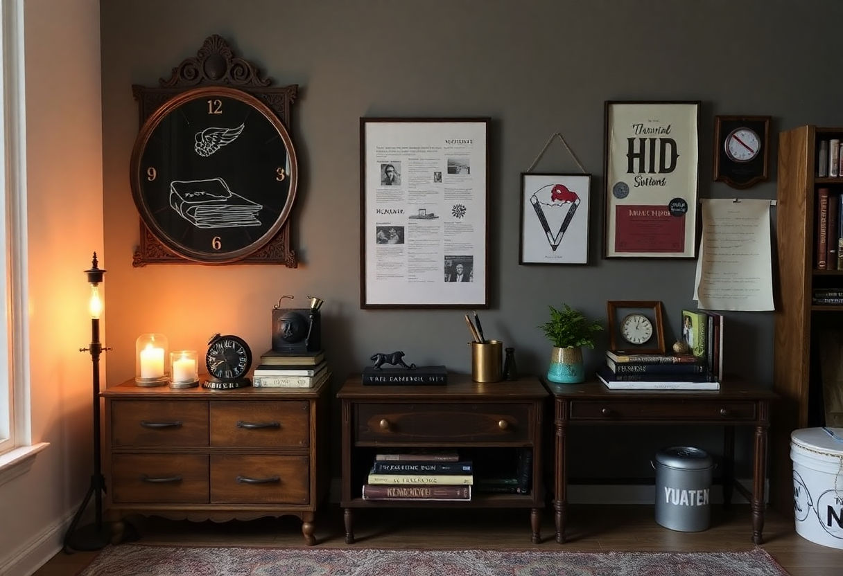 DIY dark academia decor projects in progress.