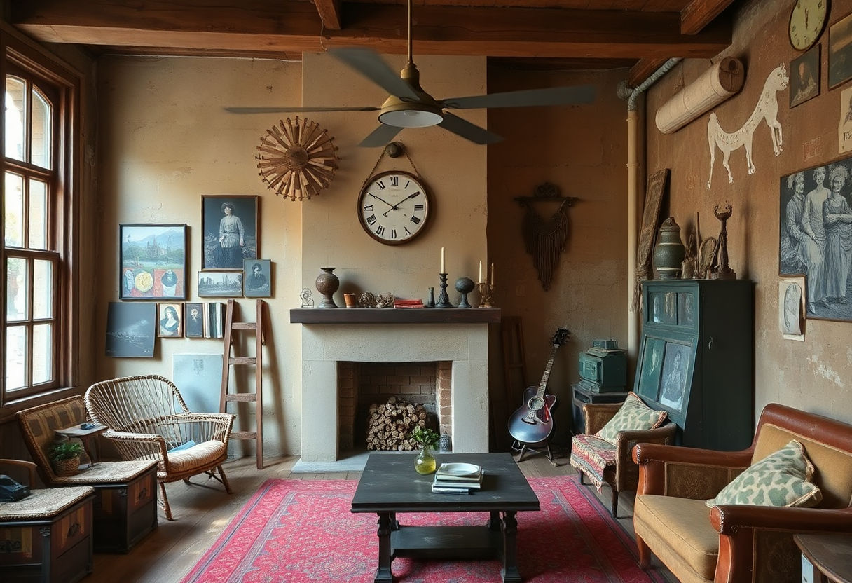 Historical and industrial elements merged in a room