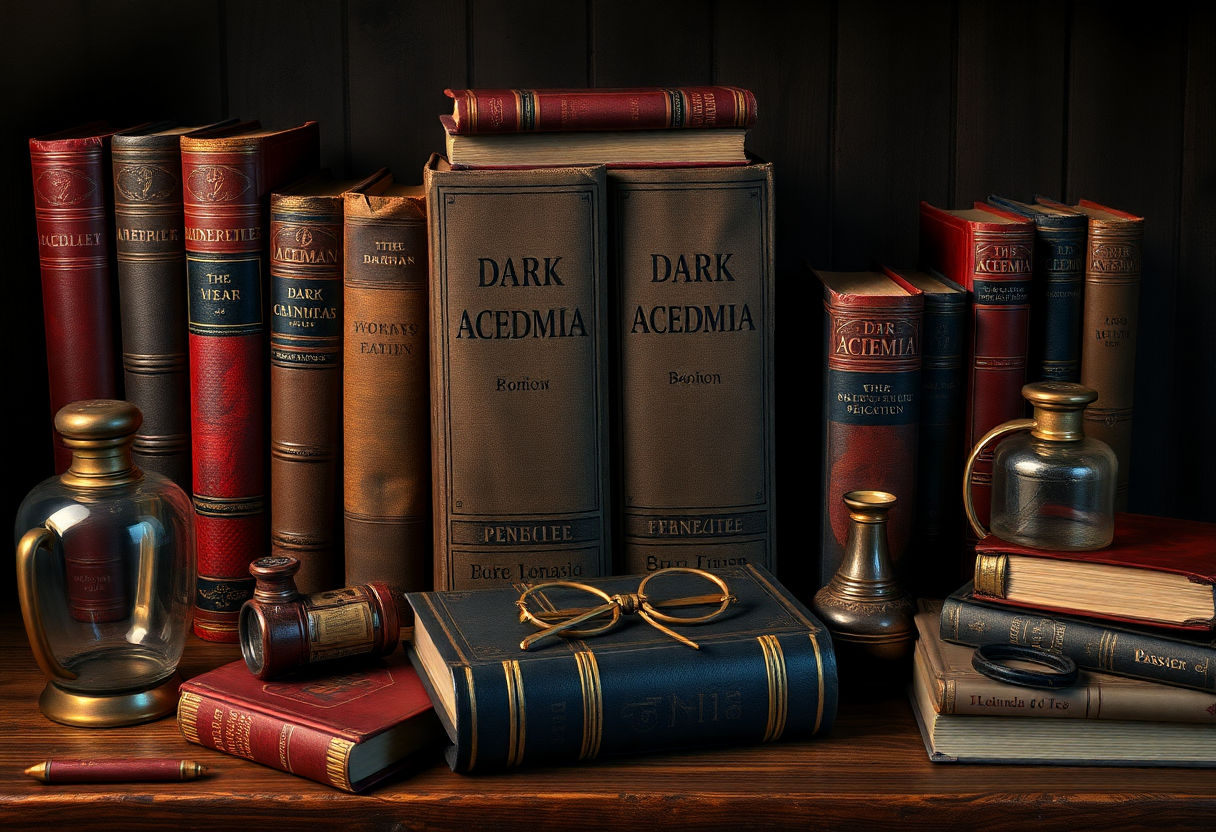 Books and vintage items representing Dark Academia