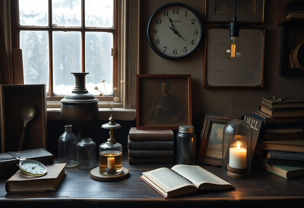 Vintage items used in dark academia decor