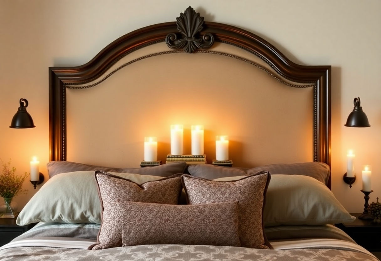 Headboard accessories like books and candles
