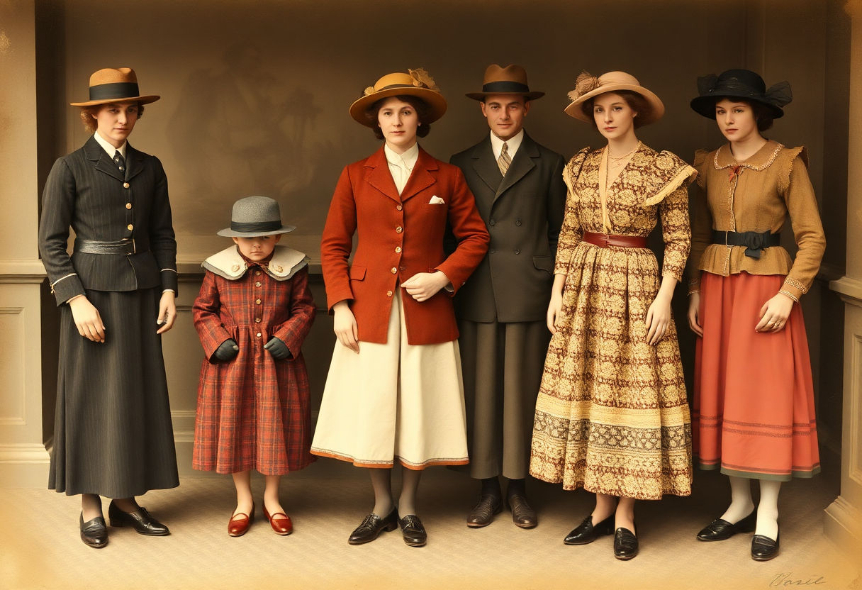Vintage photographs depicting early 20th-century clothing
