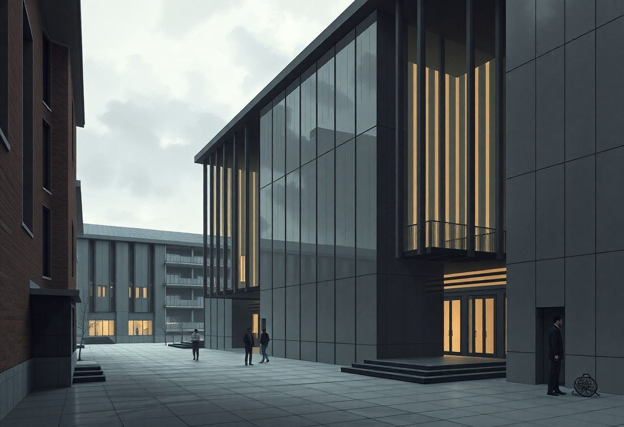 Modern interpretations of dark academia in contemporary architecture.