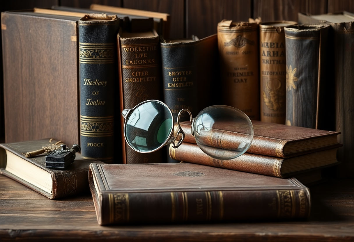 Old hardcover books and spectacles