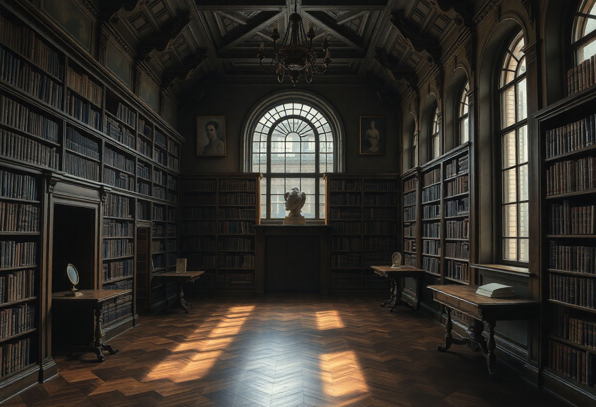 Old library showcasing classical influences of Dark Academia.