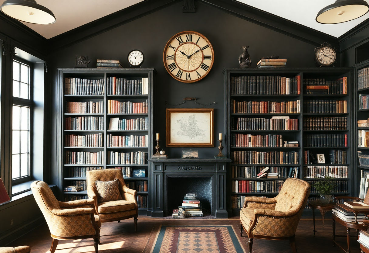 Vintage libraries and academia-themed decor
