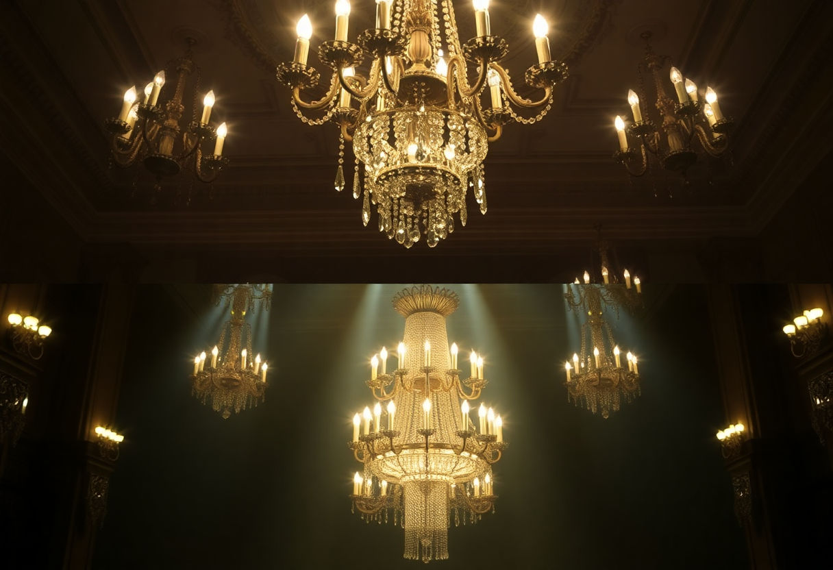 Scenes from films featuring dramatic chandeliers