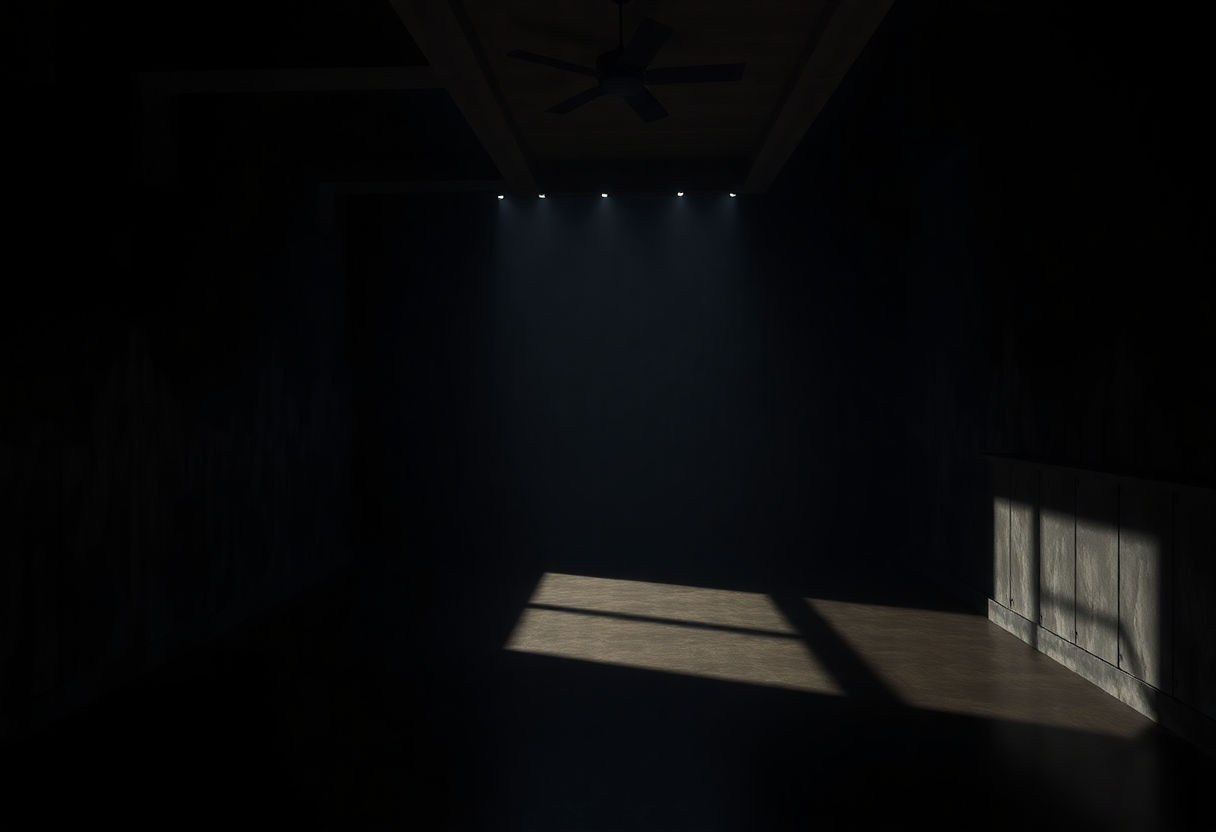 An illuminated dark room showing light balance