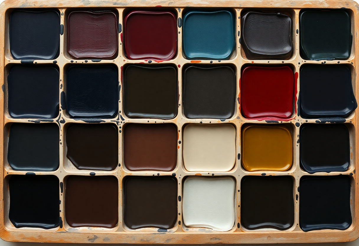 A palette of deep, dark paint colors